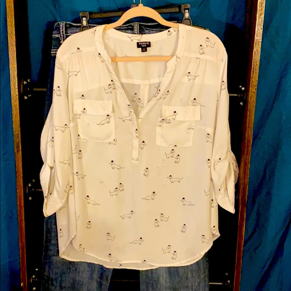 Torrid cuffed shirt with pockets and dogs